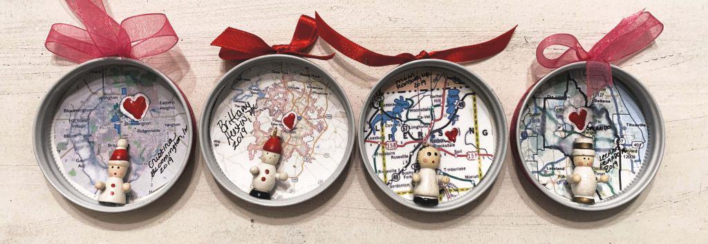 Mason Jar lid Map Ornaments