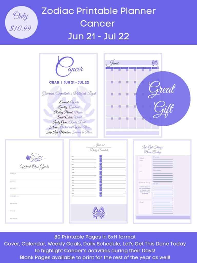 Cancer Season Zodiac Printable Planner