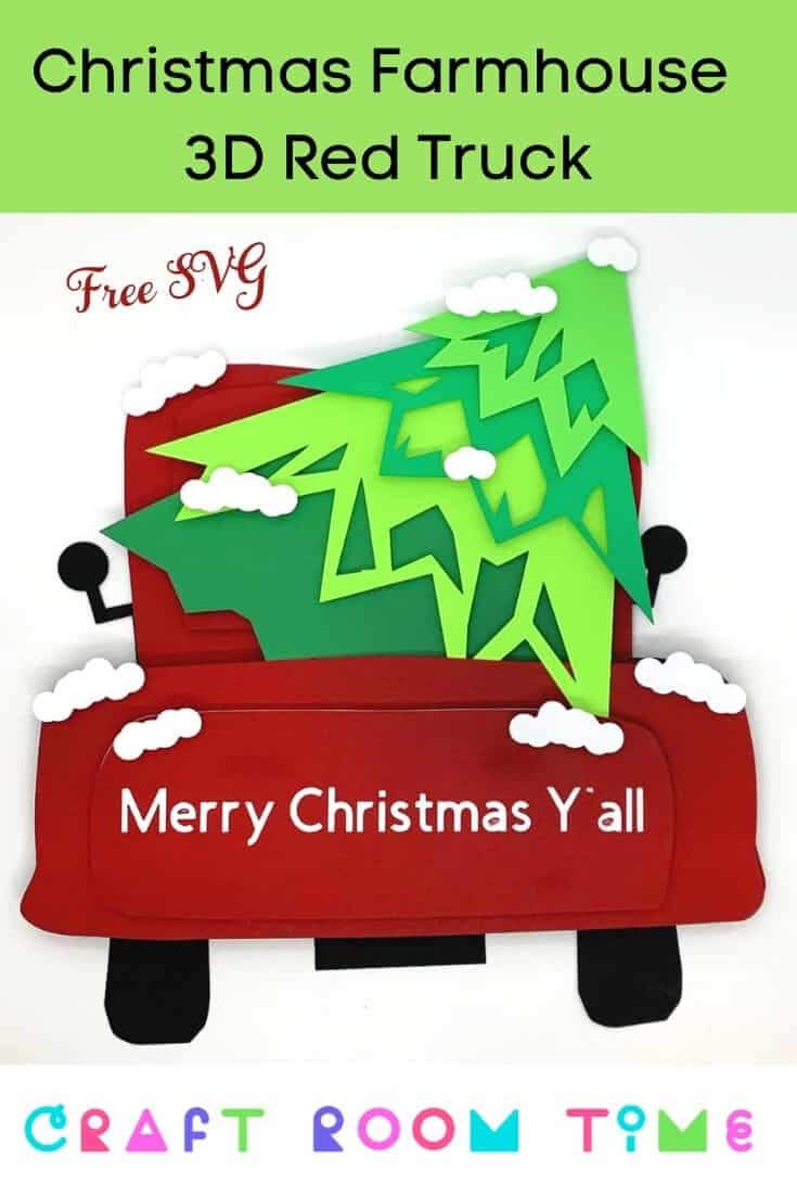 3D Farmhouse Red Truck with Christmas Tree Free SVG