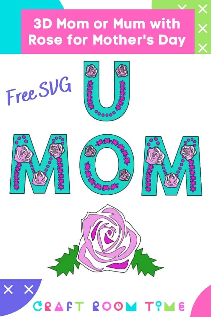 3D Mom or Mum with Rose for Mother's Day